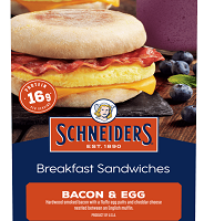Schneiders Bacon & Egg Breakfast Sandwich, 2 per pkg
